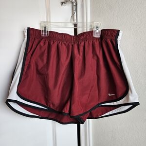 Nike Women's Burgundy Athletic Shorts with White and Black Trim